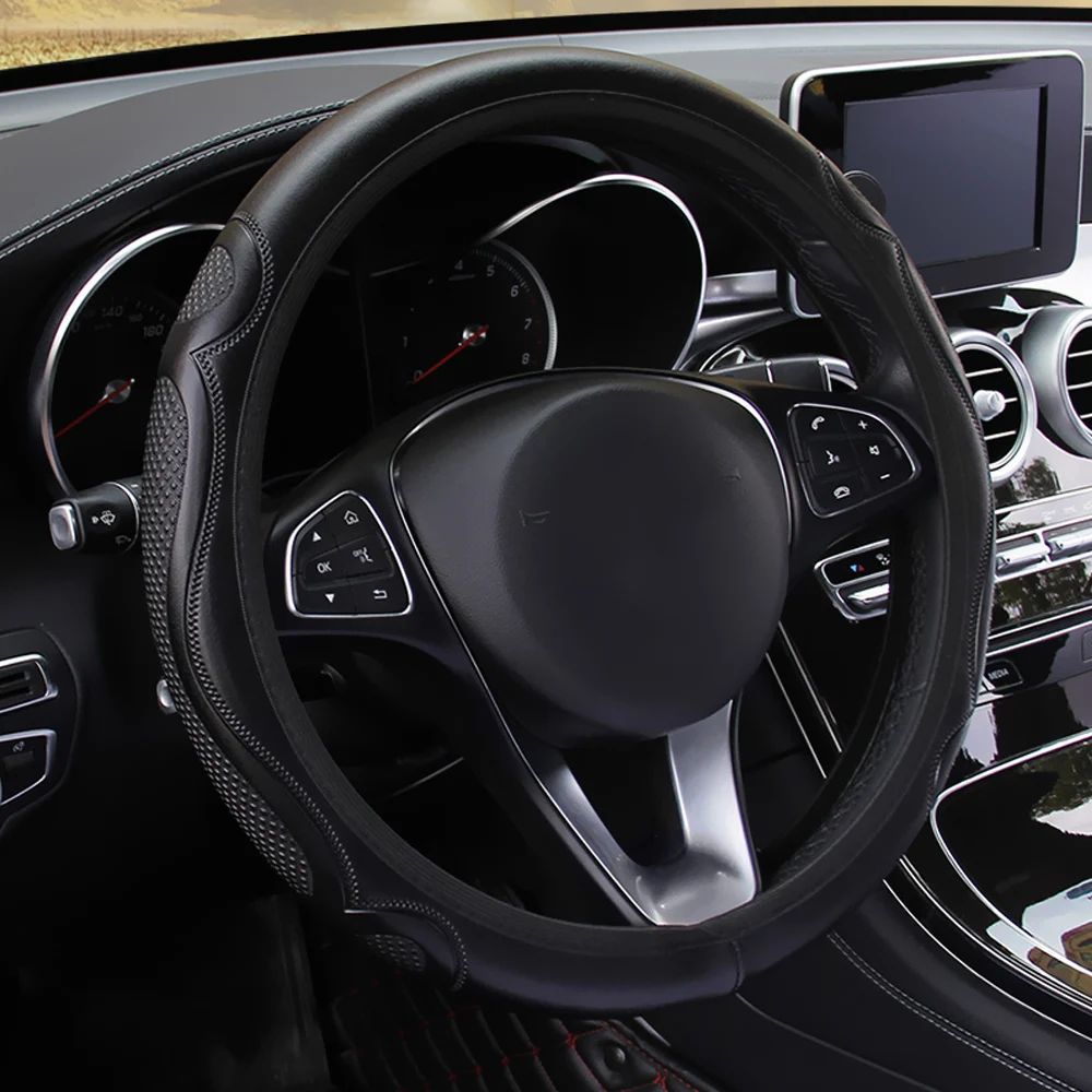 

LEEPEE Car Steering Wheel Cover Embossing Leather Anti-Slip Steering Covers Suitable 37~38 cm Car Styling Interior Accessories