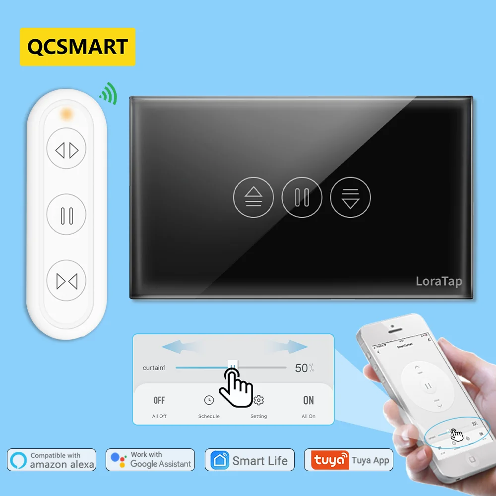 

Переключатель для штор Tuya Smart Life, пульт дистанционного управления для жалюзи, двигателя, рулонные шторы RF + WiFi, приложение, таймер, Google Home, Alexa, эхо, черный