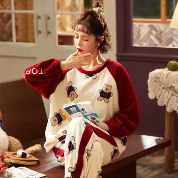 

Coral Fleece Thick Girls Cartoon Plus Size Home Clothes Suit Can Be Wear Outside 2XL GCAROL Women sets 2 Pieces Flannel Pajamas