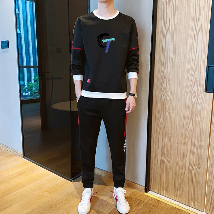 

MEN'S Long-sleeved T-shirt HEATTECH Crew Neck Korean-style Students Hoodie Handsome Pullover Base Shirt Spring Trend Set