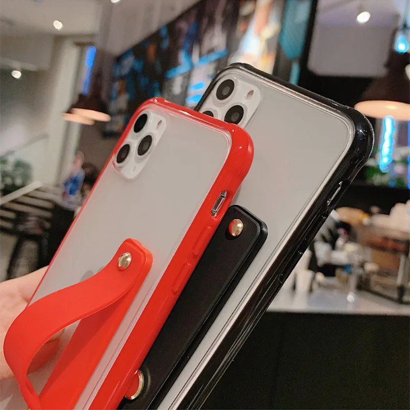 Case For iPhone 11 Pro Max XR XS Max X 6s 7 8 Plus SE 2020 Transparent Shockproof Wrist Strap Cover For iPhone 11