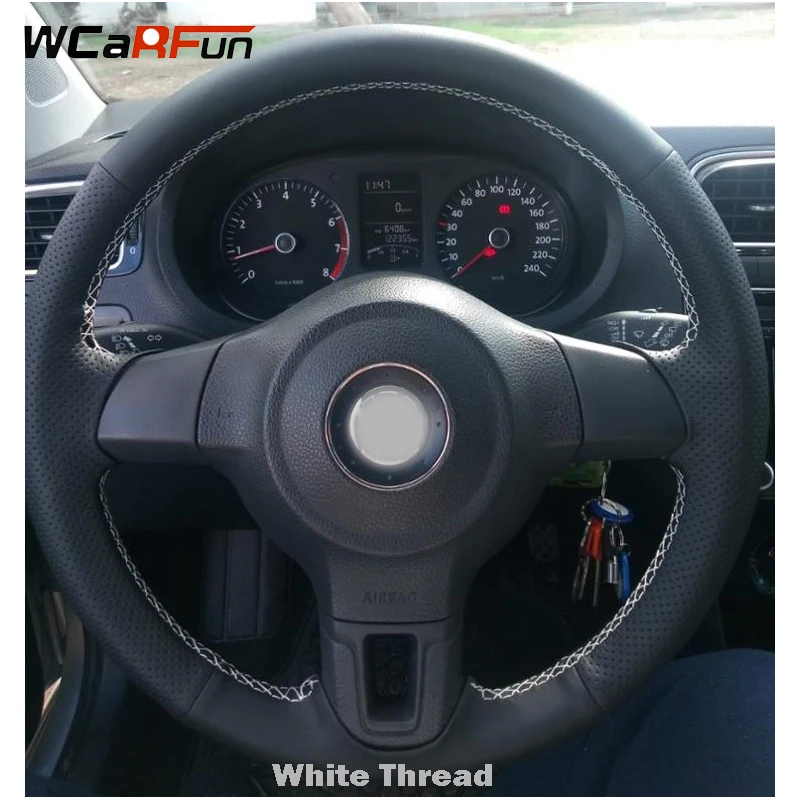 Чехол на руль WCaRFun из черной кожи для Volkswagen Golf 6 Mk6 VW Polo Sagitar Bora Santana Jetta Mk6|leather steering