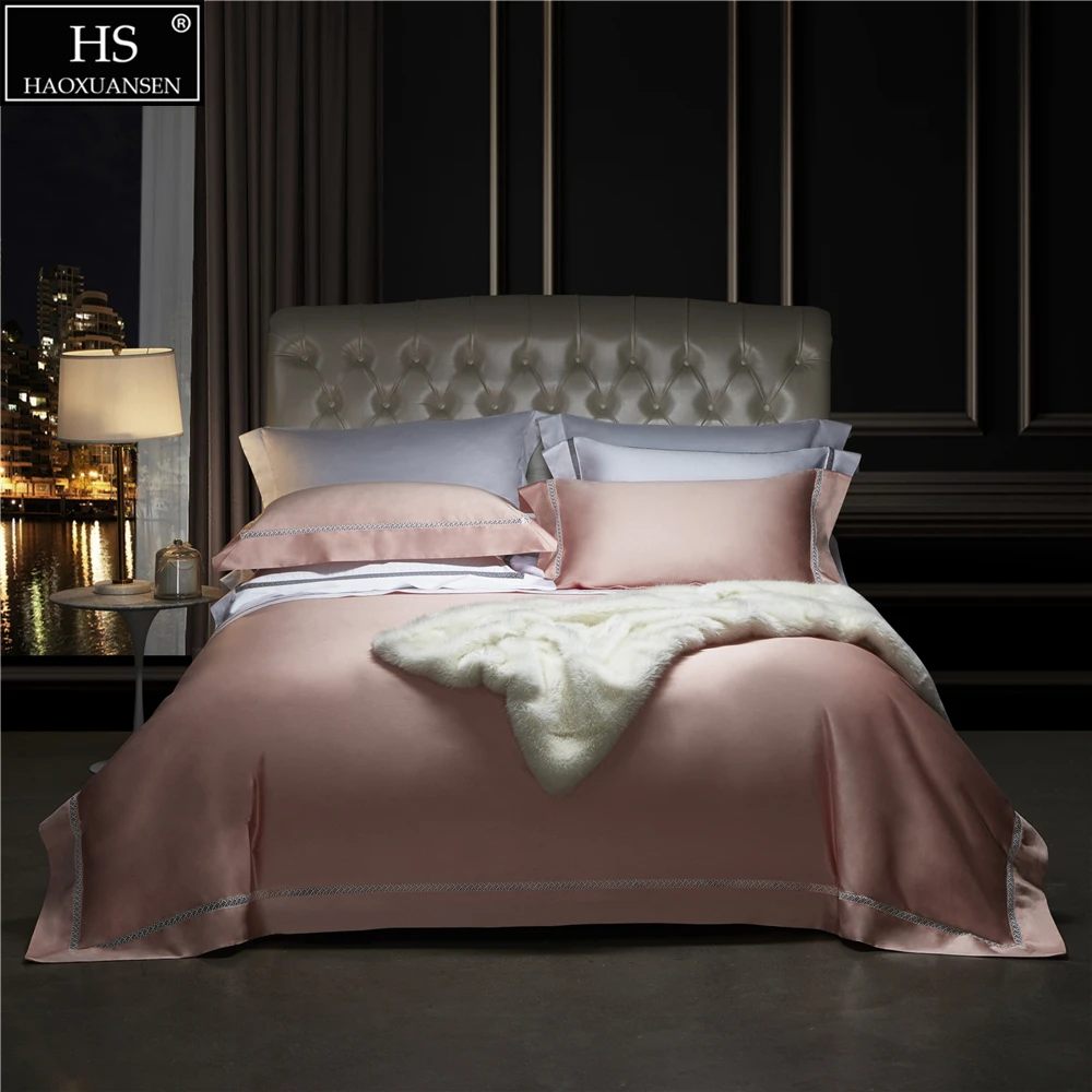 

Pink 650 Thread Count Hollow Out Lace 4Pieces Bedding Sets Nordic Style Duvet Cover Pure Cotton Bed Sheets Queen King Size