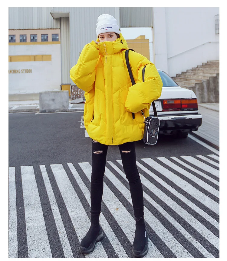 

Fashion Women Jacket Yellow Black Green Pink Loose Winter Coat 90% White duck down Waterproof Casual Outdoor Super Warm Parkers