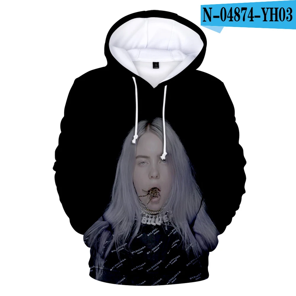 Новые Популярные 3D толстовки Billie Eilish, женские и мужские пуловеры, Модные осенние 3D толстовки Billie Eilish для девочек, повседневные белые детские толстовки - Цвет: 3D