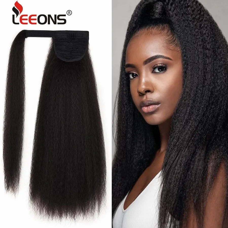 Leeons nuevas piezas largas de cabello sintético Afro rizado cola de caballo, extensiones de cabello con cola de caballo con cordón Natural, piezas de cabello falso