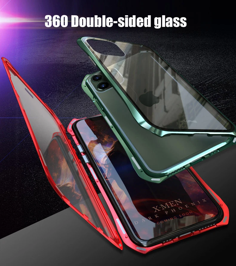 

Front And Back Magnetic Glass Case For Apple iPhone 11 Pro Max 360 Metal Bumper Full Body Cover For coque iPhone 11 Pro Cases