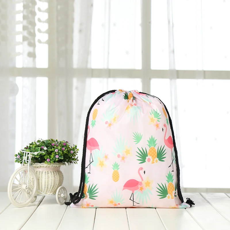 KS12-4 drawstring Backpack drawstring bag fashion Women 3D printing travel softback men Casual bags unisex drawstring shoulder Flamingo - Цвет: KS12-4