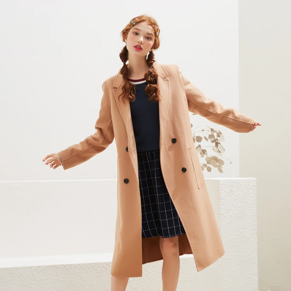 Metersbonwe, Женское шерстяное пальто, верхняя одежда, зимняя одежда, офисное Женское пальто, Модное теплое тонкое элегантное пальто 739525 - Цвет: Suede brown