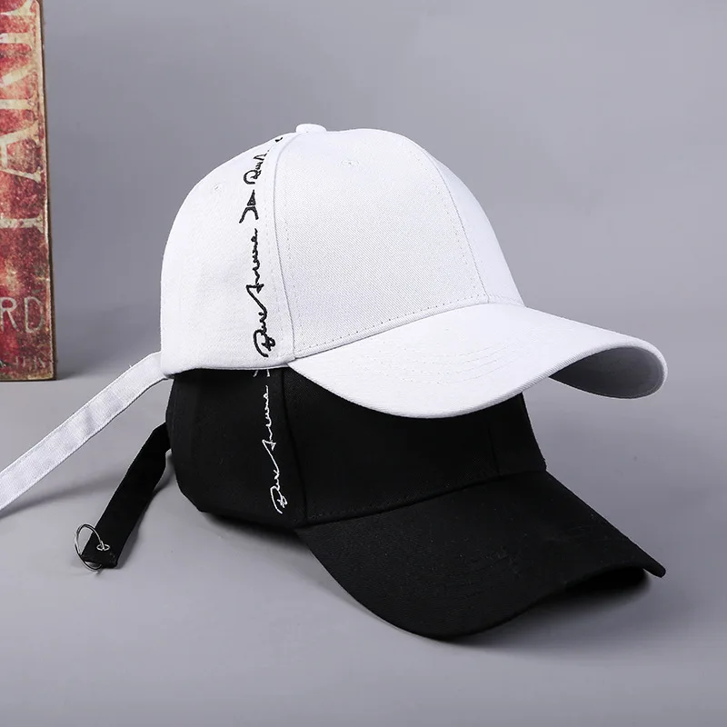 

Summer New Style Korean-style Side Edge Embroidered Letters Baseball Cap Hat Creative-Long Strap Iron Hoop Dome Baseball Cap