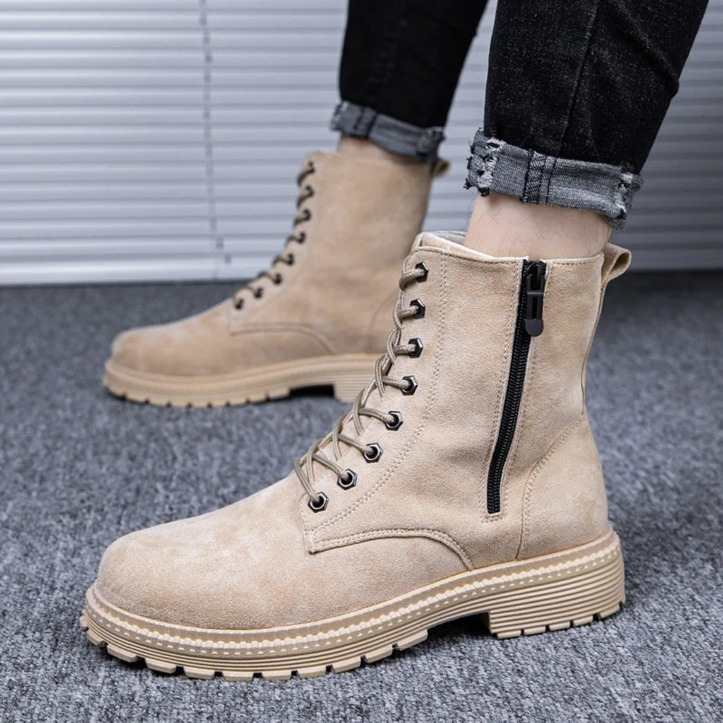 

Men's Motorcycle Boots Autumn Winter Fashin Man's High Top Lace Up Flats Shoes Casual Outdoor Hiking Boot Men Soft Leather Boots