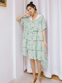 

XUXI 2020 Women New sexy bodycon Dress Fashion Mid-length Short-sleeved Dress Loose Floral Long vintage Dress FZ1326