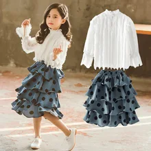 Шифоновый топ для девочек; Многослойная юбка-пачка в горошек; костюм из двух предметов для девочек