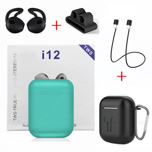 Green - Black Cases I12 TWS беспроводные Bluetooth наушники спортивные Беспроводные наушники с аксессуары для наушников Роскошные Чехлы для i7s i10 i100 i200 TWS - Цвет: Green - Black Cases