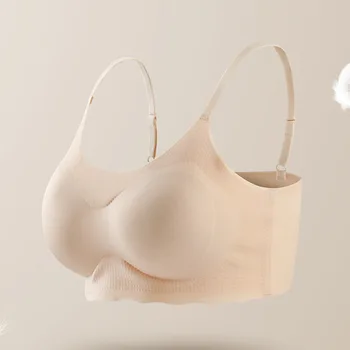 

Spaghetti strap vest bra seamless wire free thin gathered bra women sleeping beauty back push up underwear with removable pad