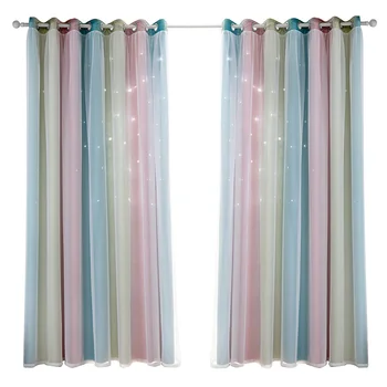 

Modern Double Layer Blackout Curtains Star Cutout Window Curtain for Living Room Bedroom Home Decor 66CY