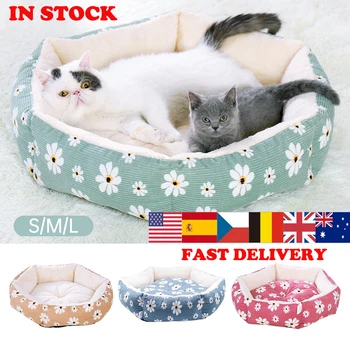 

S/M/L Warm Fleece Pet Dog Cat Bed House Hexagon Pet Lounger Cushion For Small Medium Cat Dog Winter Cat Kennel Puppy Mat Pet Bed