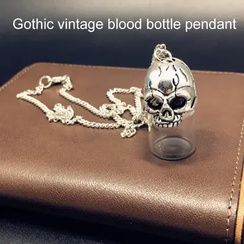 

Halloween Gothic Retro Bronze Skull Blood Bottle Crystal Pendants Necklaces For Women Jewelry Chains Gift Accessory Vampire