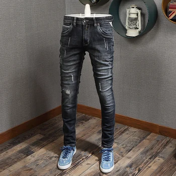 mens black ripped designer jeans