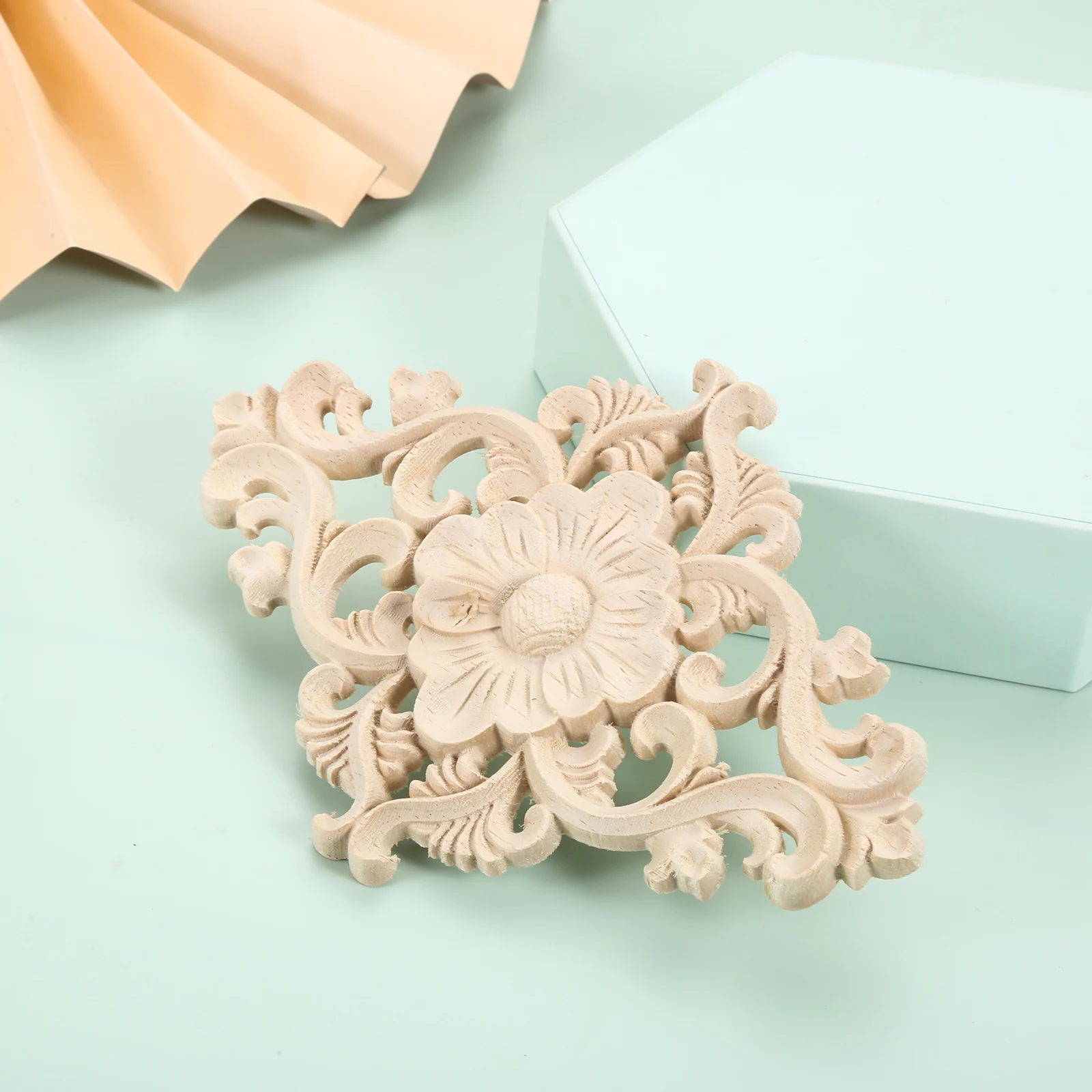 Madera Tallada Sin Pintar Ornamental Apliques De Madera Molduras De Madera  Calcomanía De Madera Flor Larga, image size:1600x1600