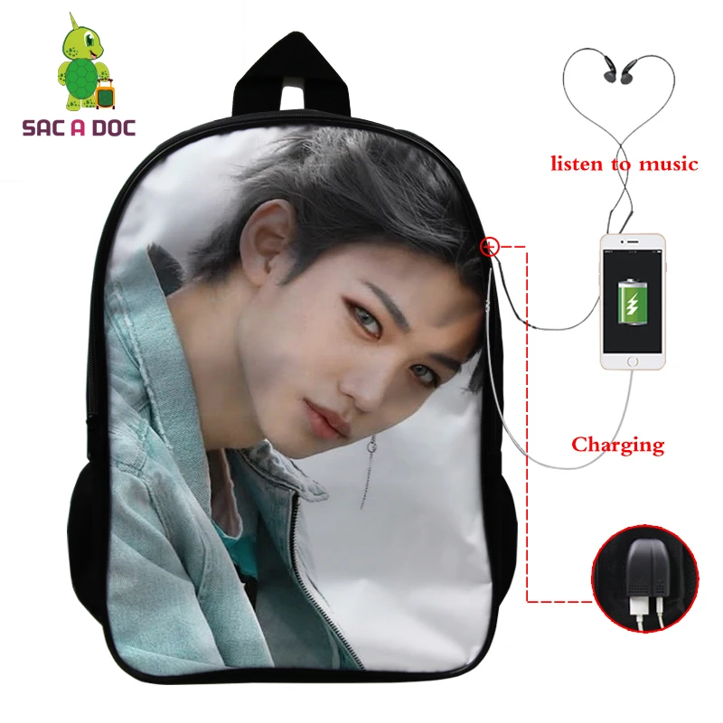 Mochila Kpop рюкзак для детей женский многофункциональный USB зарядка латоп рюкзак школьные сумки для подростков девочек мальчиков рюкзак для путешествий - Цвет: 9