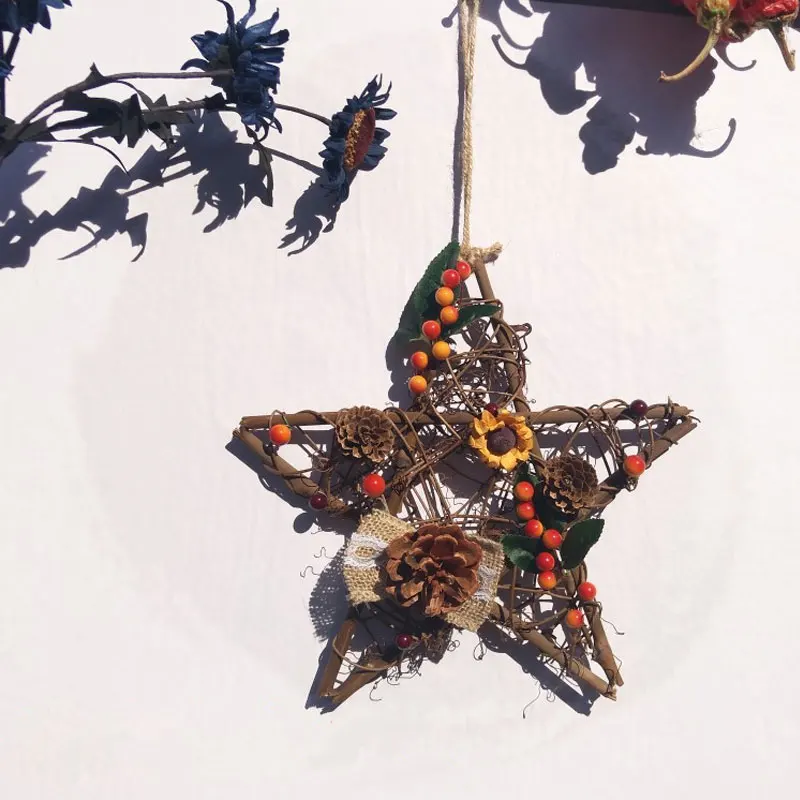 Description Picture 5 of item10/30cm Earth and Rattan Five-pointed Star DIY Rattan Ball Arrangement Decor Christmas Celebration Window Set Party Kids Gifts