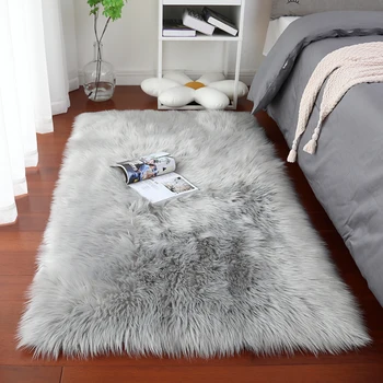 Modern Gray Shaggy Faux Fur Rug 1