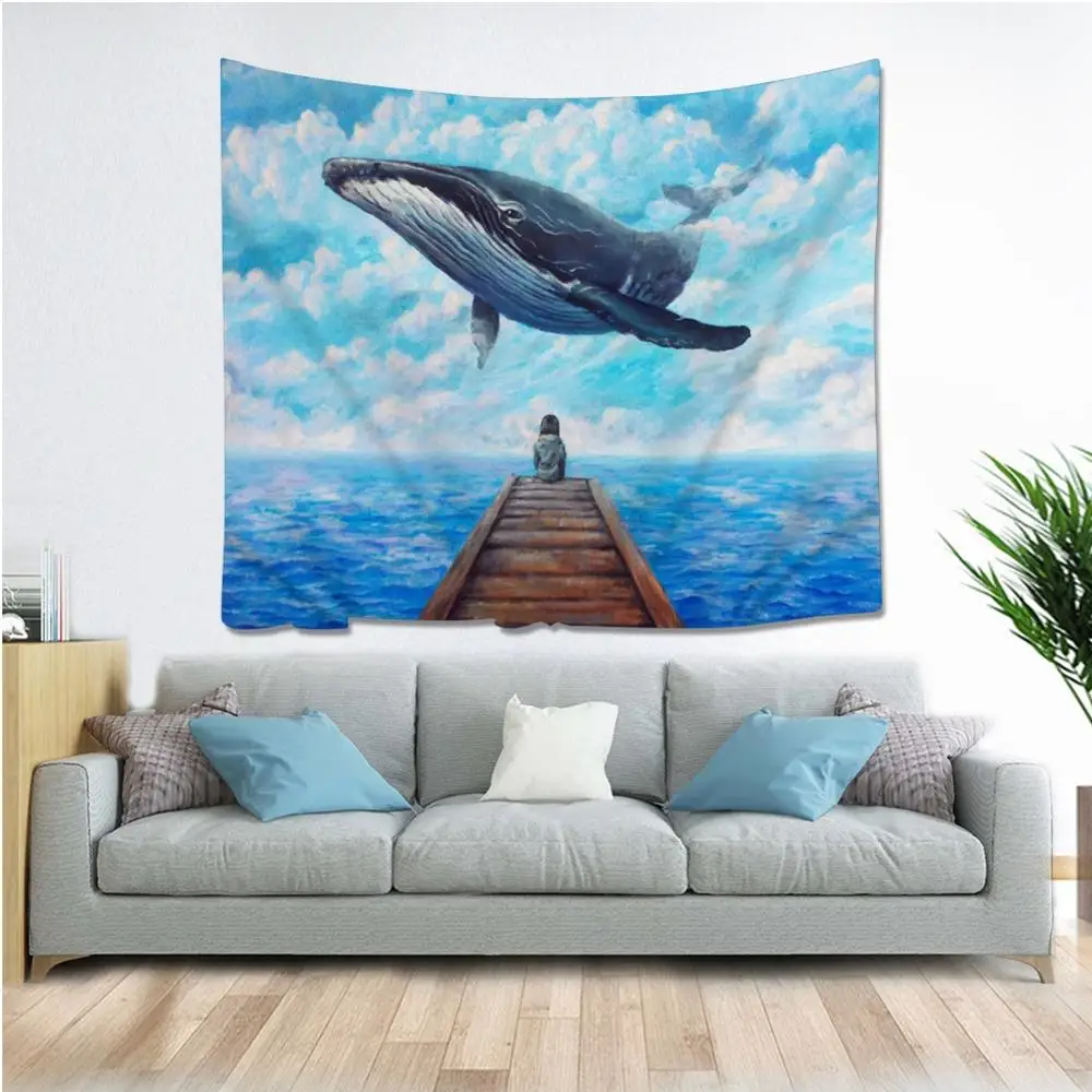 Special 1Pcs Wndow Tapestry Marine Whale Wall Hanging Decoration Boho Style Bedroom Living Room Home | Дом и сад