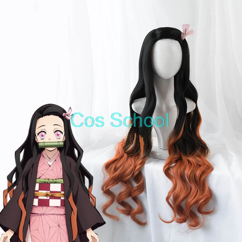 Cos School Demon Slayer Kimetsu no Yaiba Nezuko Tanjirou Kamado, парики Zenitsu Agatsuma для косплея, аниме, парик+ шапки