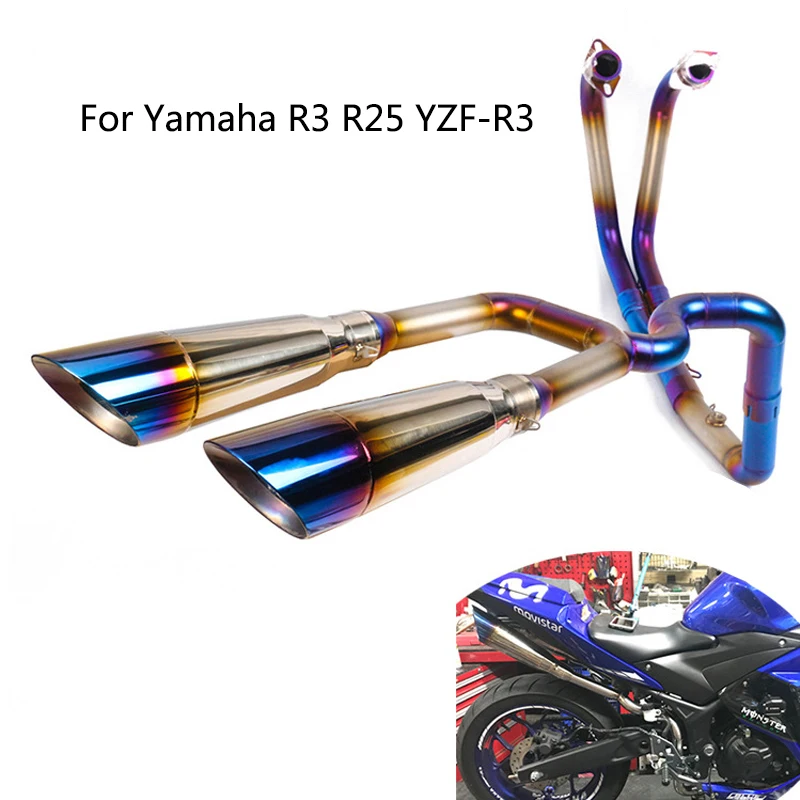 

Dual-outlet Exhaust System for Yamaha R3 R25 YZF-R3 Motorcycle Header Mid Pipe Slip On 51mm Muffler Removable DB Killer Escape