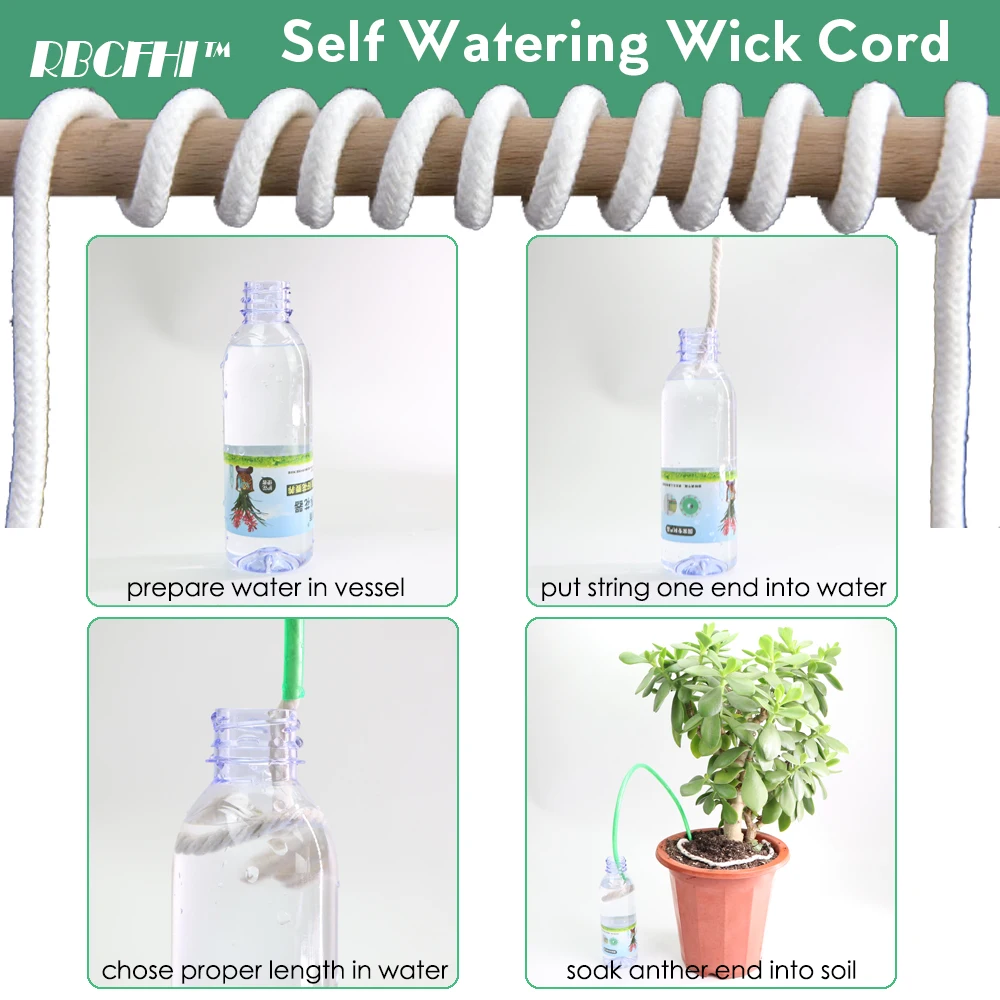 4/5/6/8MM Self-Watering Wick Cord Vacation Planter Pot DIY Automatic Watering Device System Potted Auto Drip Waterer Cotton Rope 3