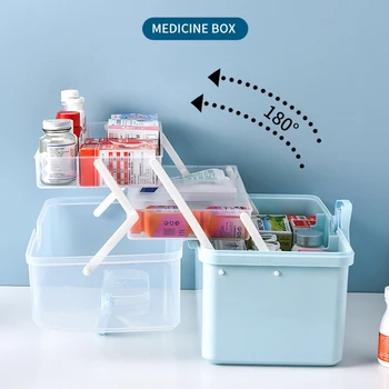 

3/2 Layer Portable First Aid Kit Storage Box Plastic Multi-Functional Family Emergency Kit Box with Handle HUG-Deals