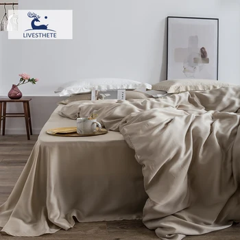 Liv-Esthete Set biancheria da letto in seta 100% Set lenzuola in seta di gelso di alta qualità Copripiumino di bellezza Lenzuolo piatto Federa Set letto Queen King 1
