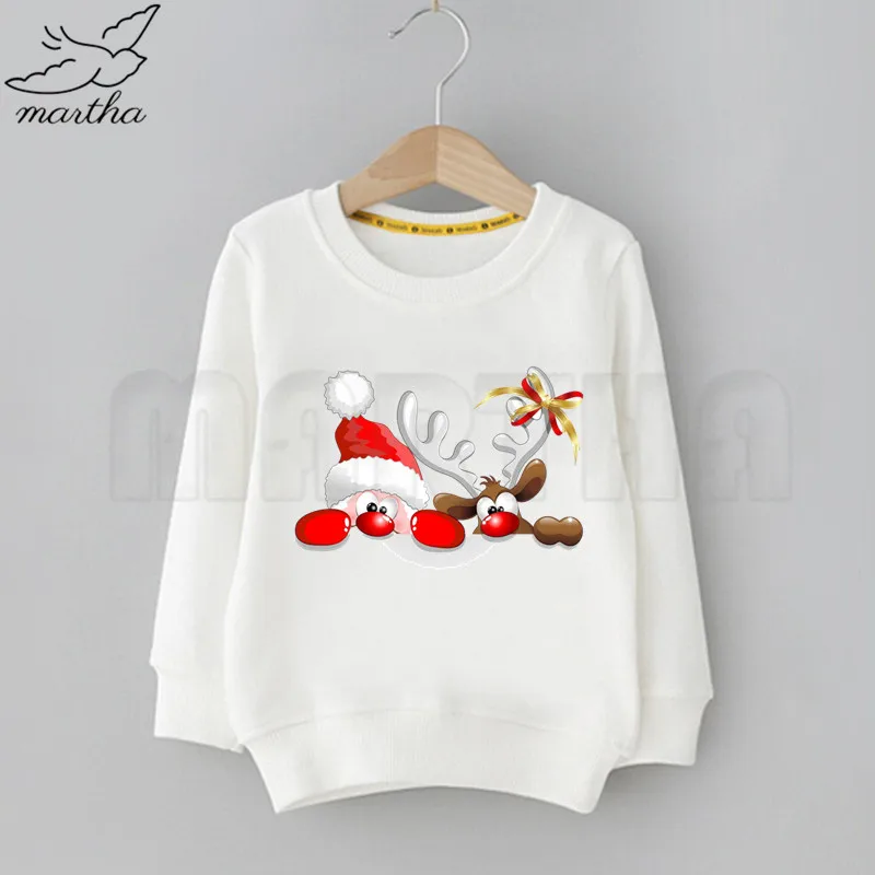 Santa Deer Merry Christmas Kids Funny Print Sweatshirt Solid Color Hoodies Fashion Boys Girls Long Sleeve Hoodies StreetWear