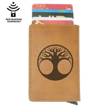 

New Fashion Tree Of Life Rfid Card Holder Men Wallets Brown Vintage Short Purse Leather Slim Wallets Mini Wallet