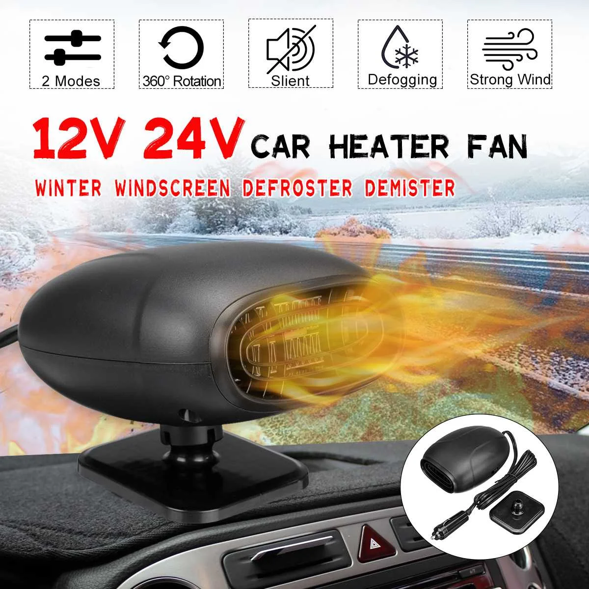 1000W 12V/24V Auto Car Heater 360 Degree Rotation Electric Heating Fan  Portable Electric Heater Windshield Defroster Demister - AliExpress
