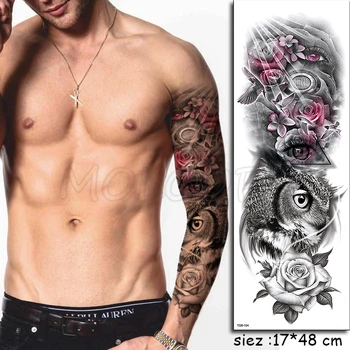

Full Arm Waterproof Temporary Tattoo Sticker Bird Flower Eye Owl Letter Large Fake Tatoo Stickers Flash Tatto To Man Woman Kid