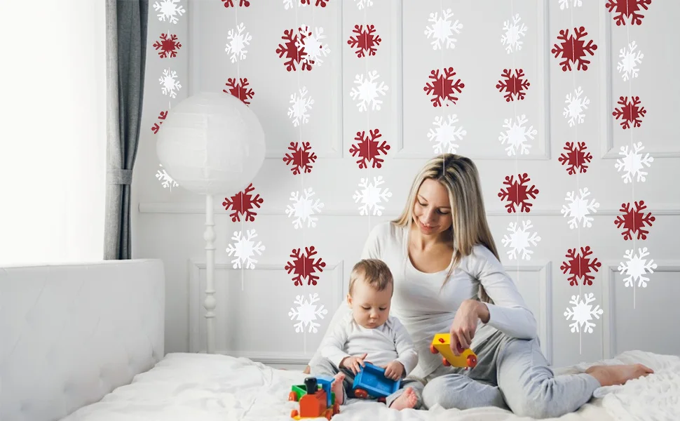 

1pc White Red Snowflake Christmas Garland Decorations for Home Xmas Tree Crafts Winter Holiday Party Banner Frozen Birthday