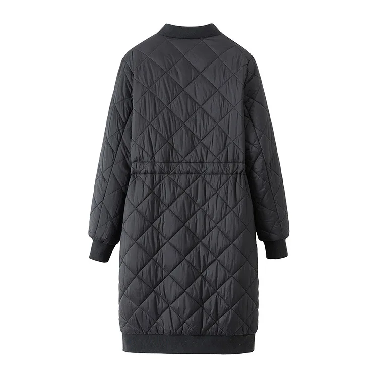 

Kb02 WOMEN'S Dress Versatile Rhombus Quilted Ribbed Pattern Joint Stand Collar Mid-length Cotton-padded Clothes Cotton Coat