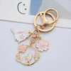 Cute Round Rabbit Cat Metal Keychain Lovely Pink Sakura Car Bag Keyring Girl Boy Couple Jewelry Lanyard Headset Pendant 2