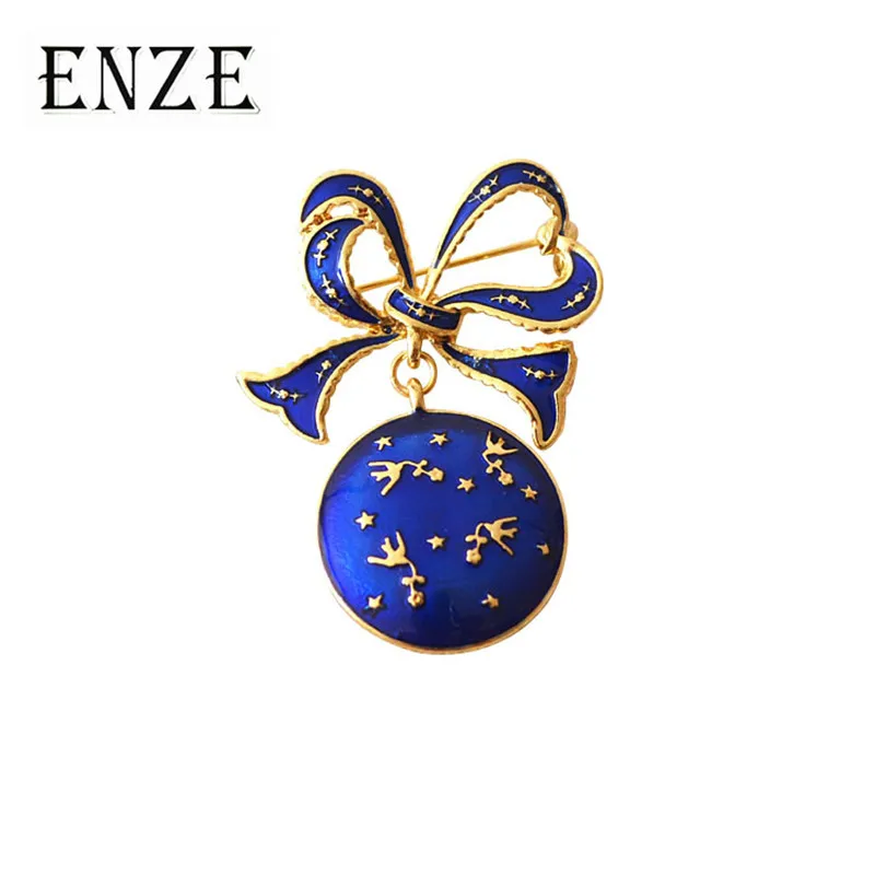 

ENZE blue enamel zinc alloy spherical bow brooch men's women's badge accessories wholesale fashion girl Korean collar needle
