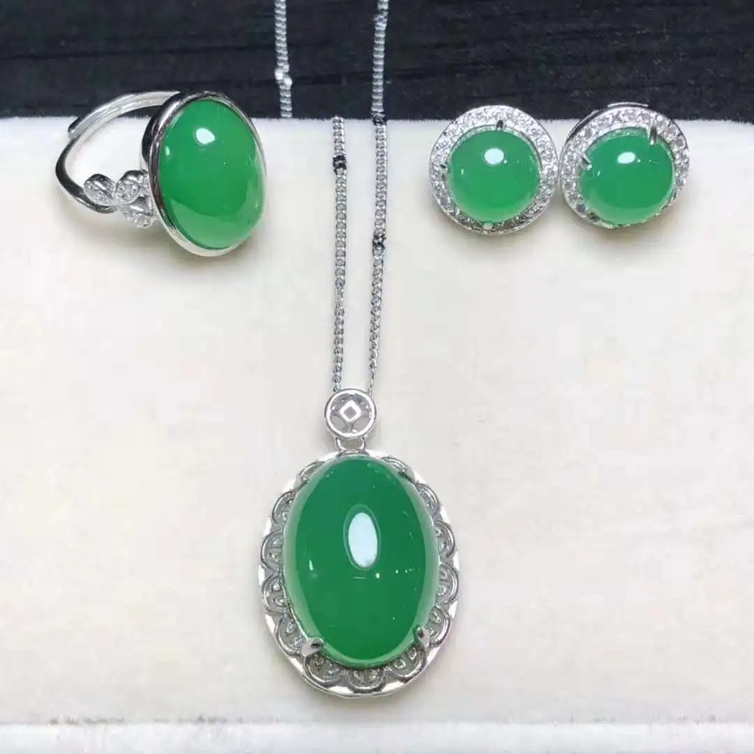 Оптовая продажа комплект из трех предметов натурального зеленого серебра 925