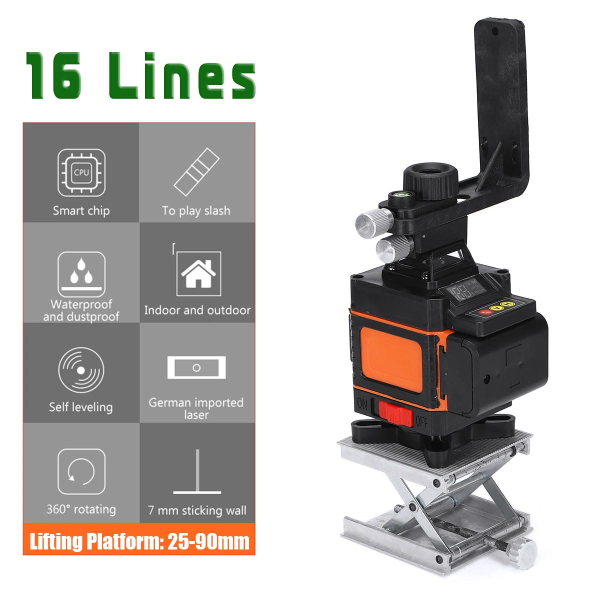  4D 16 Lines Laser Level Green Light Laser Level Auto Self Leveling 360° Rotary Measure Cross LED Di - 4000171240408
