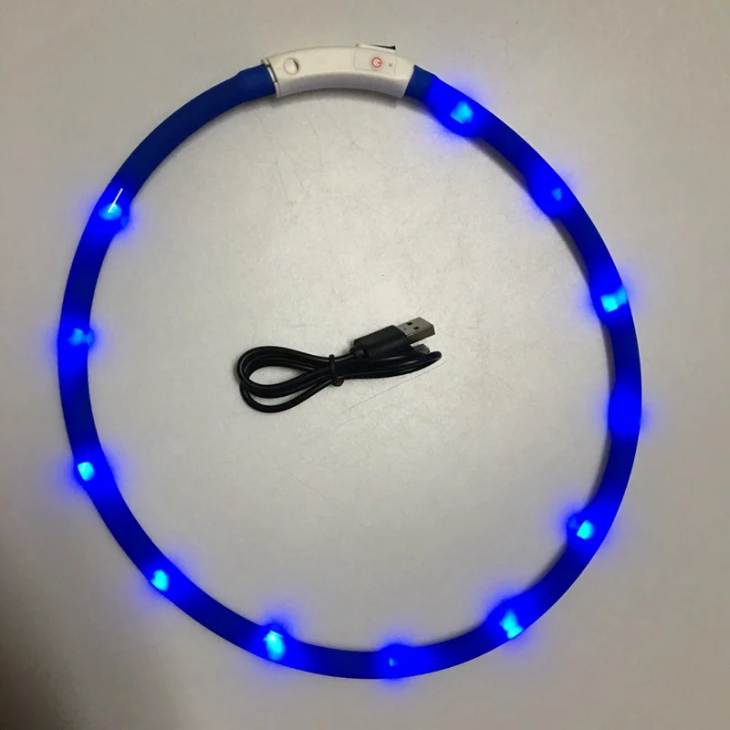 Синий Светящийся светодиодный USB ошейник для собак кошек USB Перезаряжаемый мигающий ночной ошейник светящийся плюшевый флэш-ошейник для домашних животных - Цвет: Синий