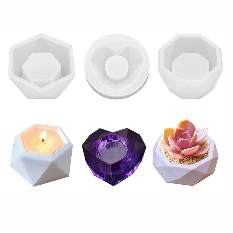 

1pc Silicone Flower Pot Resin Molds Hexagon Shape Cactus Epoxy Resin Casting Moulds DIY Succulent Flowerpot Clay Mold