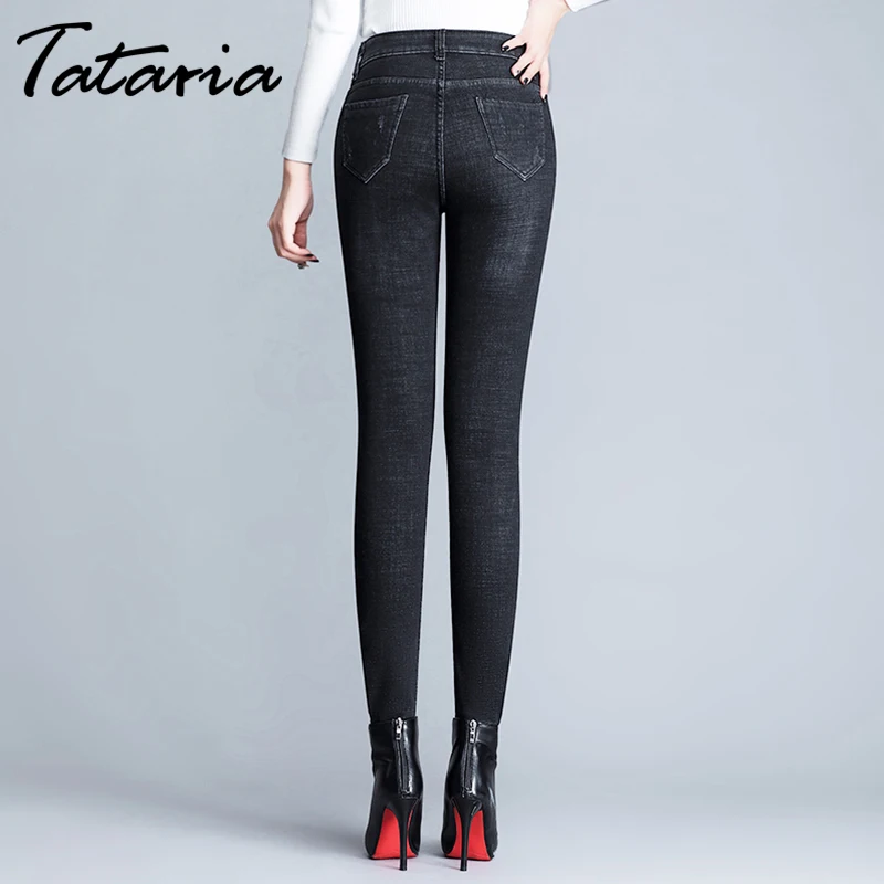 Tataria, женские зимние джинсы, женские облегающие джинсы с высокой талией, теплые плотные джинсы для женщин, плюс размер, вельветовые джинсовые штаны, Женские флисовые джинсы