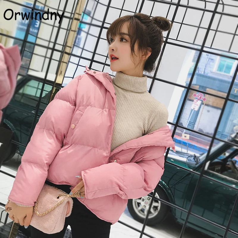 Orwindny осенне зимнее пальто женская короткая хлопковая куртка с капюшоном теплая