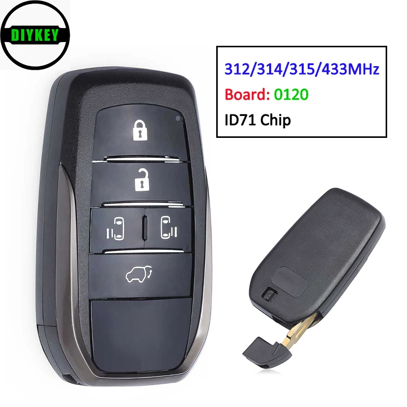 

DIYKEY Smart 312/314MHz 315MHz 433MHz 5 Button Remote Car Key Fob for Toyota ALPHARD VELLFIRE ID71 Chip Board ID: 0120