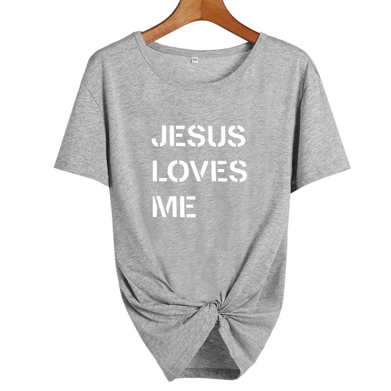 Jesus Loves Me летняя Милая футболка Женские топы модная черная белая хлопковая Футболка говорящий Харадзюку женская одежда Tumblr - Цвет: gray-white