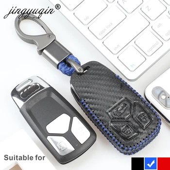 Keyforkess nuova custodia protettiva per chiave in pelle in fibra di carbonio per AUDI A4 B9 Q5 Q7 TT TTS 8S 2016 2017 Smart Remote Keyless Car Styling